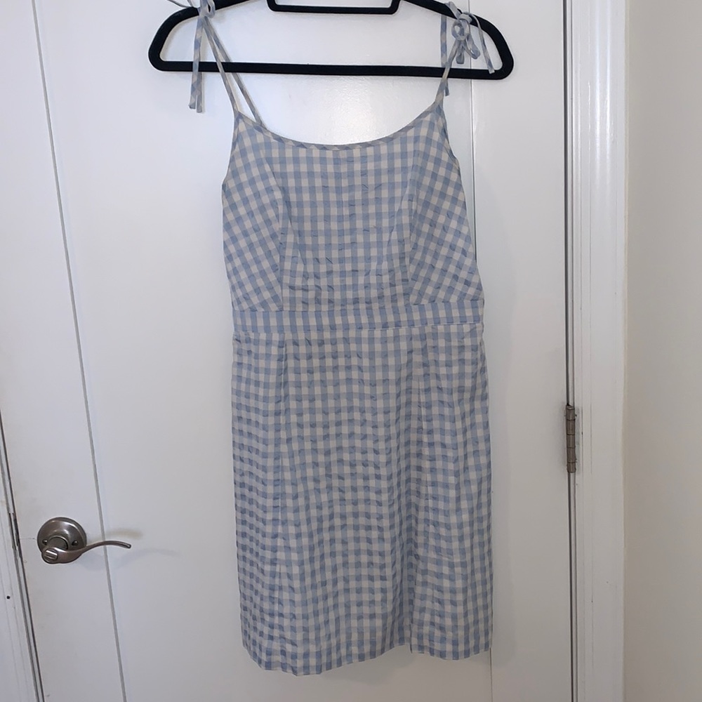 Madewell Tie Strap Blue Checkered Mini Dress